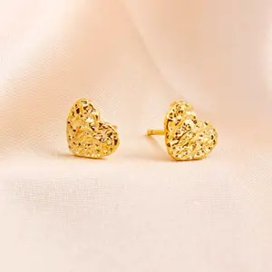 14k Gold Plated Heart Shaped Stud Earrings for Men Punk Hip Pop Style for Valentine's Day, Mom, Mother's Day, Gift