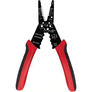 Professional 8-inch Wire Stripper/Crimping Tool, Cable Cutter/Crimper, Wiring and Multi-Function Hand Tool, Red With Black