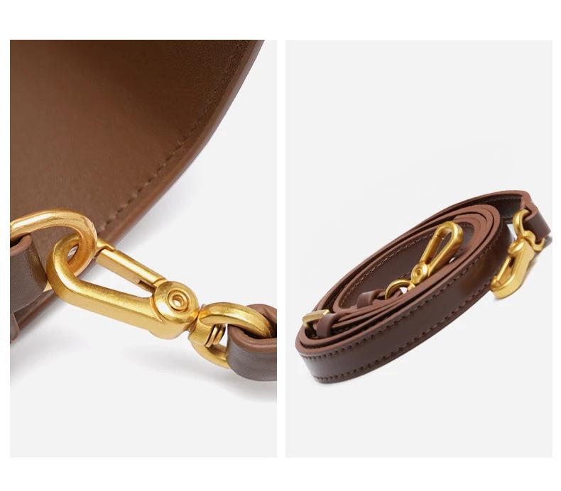 Minimalist Brown Leather Baguette Bag for Women Retro Underarm Shoulder Purse with Gold Lock