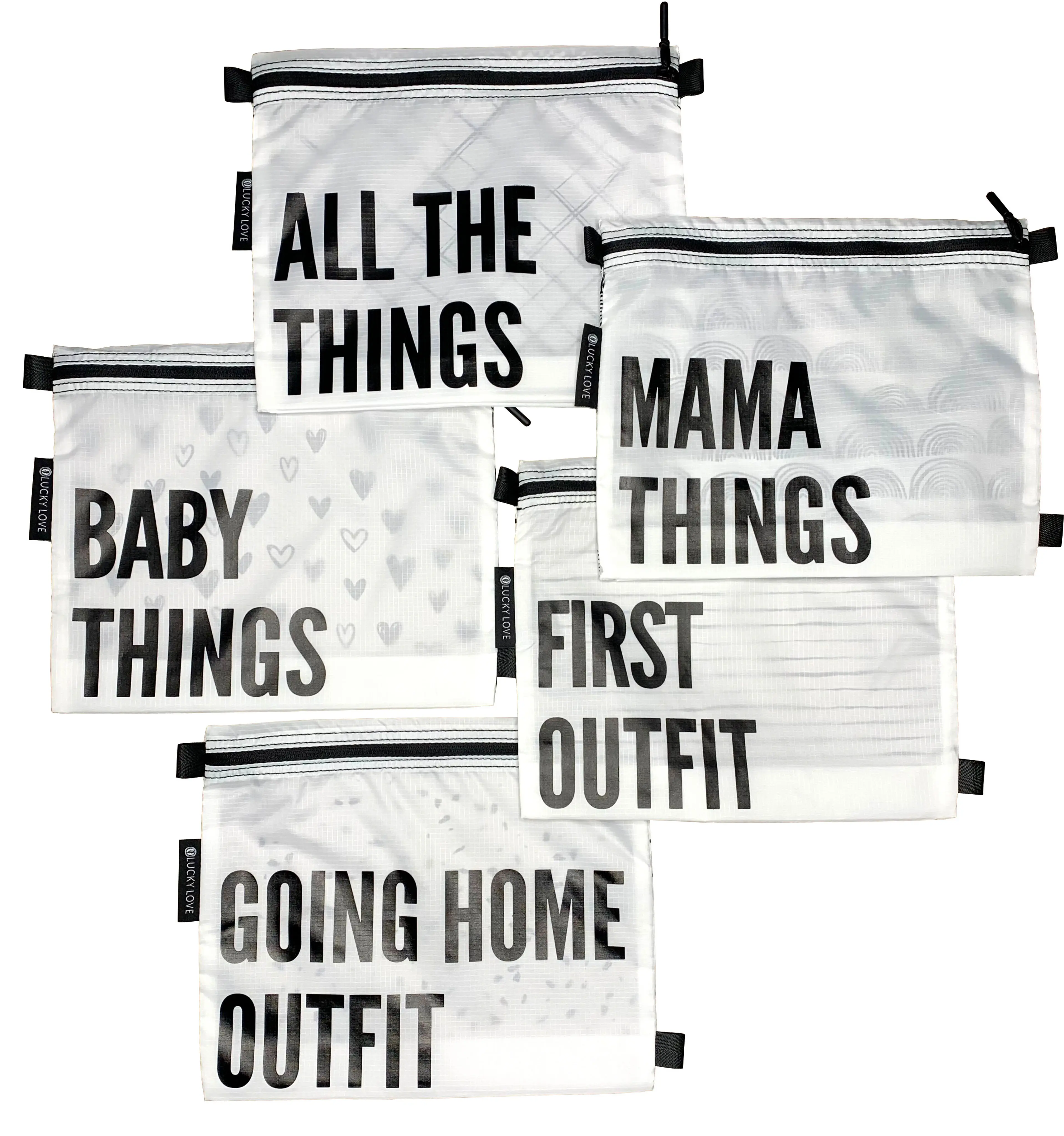 Lucky Love Hospital Bags For Labor and Delivery, Diaper Bag Organizing Pouches and Hospital Bag Essentials For Mom (Hospital Bag | Black & White)