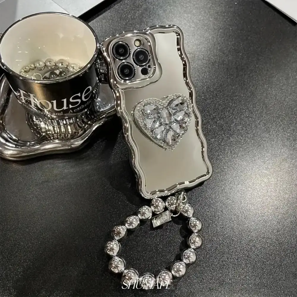 Rhinestone Decor Mirror Phone Case with Bracelet, 1 Count Full Covered Lens Phone Protective Cover for iPhone 11 12 13 14 Promax Cases iPhone 14 Plus