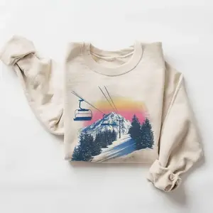Vintage Ski Lift Sunset Sweatshirt - Vintage Mountain Skiing & Snowboarding Pullover - Winter Lodge Cabin Crewneck - Ski Resort 90s Style Gift