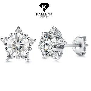 Kaelena Star Stud Earrings D Color VVS Lab-Created Moissanite Stud Earring S925 Sterling Silver, Unisex Daily Jewelry, Perfect Valentine's & Mother's Day Gift