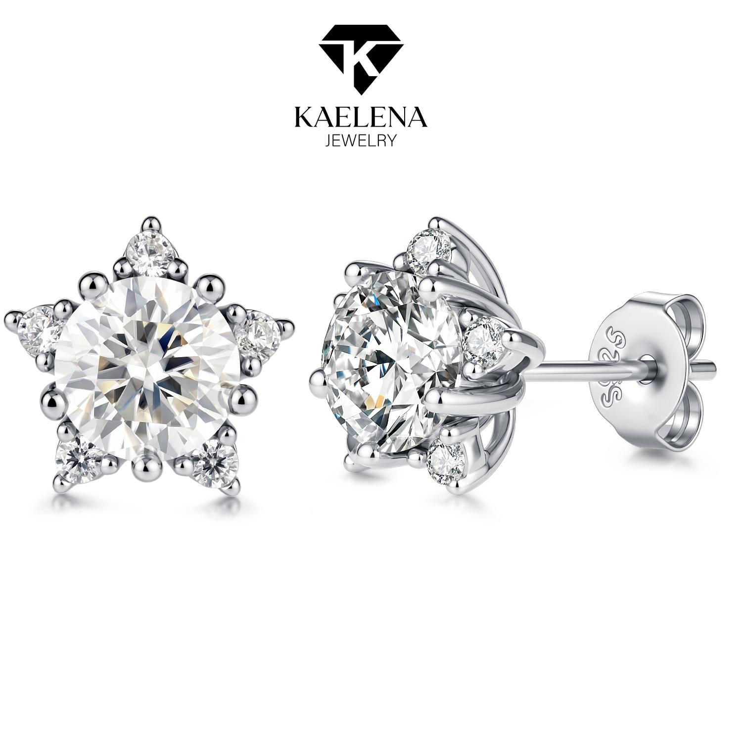 Kaelena Star Stud Earrings D Color VVS Lab-Created Moissanite Stud Earring S925 Sterling Silver, Unisex Daily Jewelry, Perfect Valentine's & Mother's Day Gift