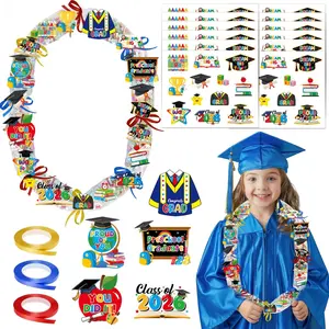 Preschool Graduation Candy Leis - 87 Pcs Cute Class of 2026 Prek Decorations Lei Ribbon Paper Cards Plastic Bags Stickers Congrats Grad Party Accessories Supplies Stuff Decor Making Kit