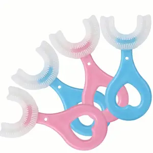 4 Pack U Shaped Toothbrush Kids, Soft Silicone Brush Head Whole Mouth with Handle 360 ° Oral Teeth Cleaning Design for Toddler Toothbrushes Age 3-6 Gift tiktokshopspringglowup