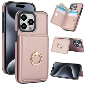 Wallet Case with Card Holder, 360° Rotation Ring Kickstand Magnetic Clasp for iPhone 16 15 14 13 12 11 Pro Max SE 2022 XR XS Max
