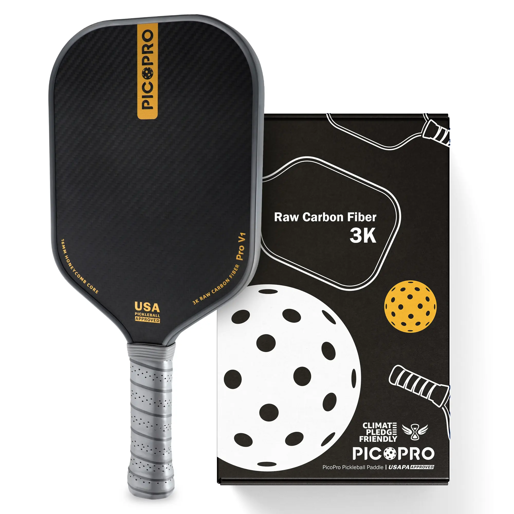 3K Raw Carbon Fiber Pickleball Paddles 16mm Pro Pickleball Racket USAPA Approved Pickleball Paddles Lightweight Beginner-Friendly
