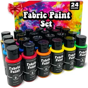 Premium Fabric Paint Set 24 Colors - Bright Vibrant  Permanent Machine Washable for Clothes & Crafts