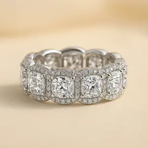 Solarii Women's Female 925 Sterling Silver Cushion Cut Halo Wedding Ring - 5A Cubic Zirconia CZ - Ideal for Daily Wear