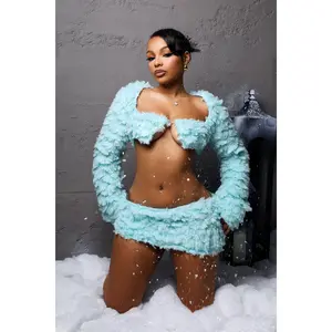 Anabella Faux Fur Cardigan & Skirt SET