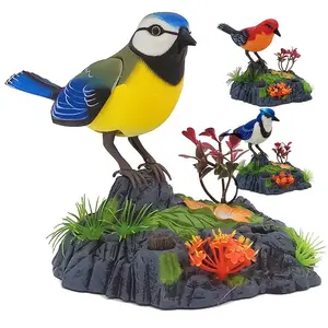 Realistic Bird Simulation Move Chirp Sounds Control Home Office Room Decor Birthday Christmas Gifts Pen Holder with Vibrant Flowers and Greenery