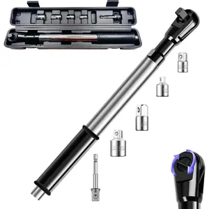 1/2" Offset Extension Wrench  for Electric Drill,Electric Ratchet Wrench Extender for Tight Spaces with 1/2",3/8",1/4" Inch Socket Adapters and Drill Bit (blew case)