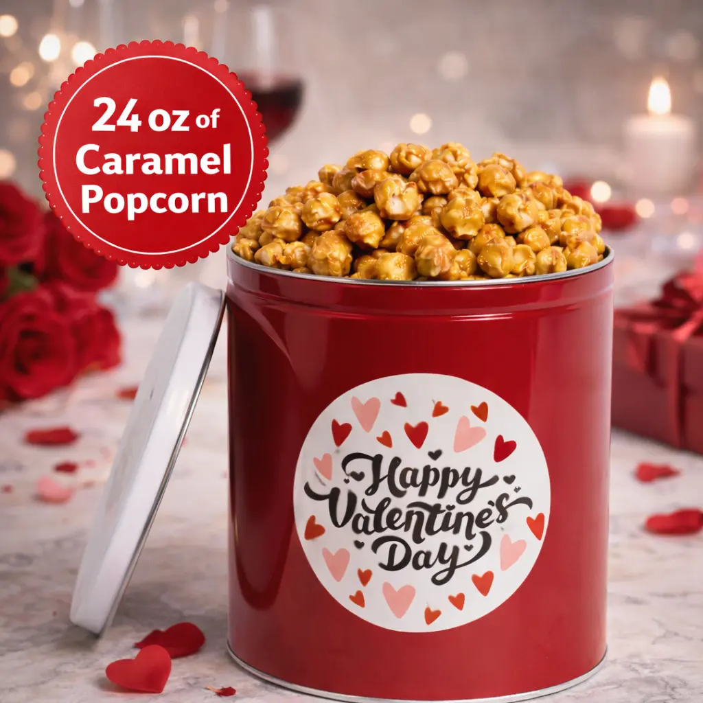 Valentine's Day Caramel Popcorn Tin, 24 oz Caramel Popcorn