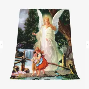 Heavenly Guardians Print Soft Flannel Blanket, Warm Cozy Lightweight Throw Blanket, Versatile Blanket for Bed Sofa Home Office Car, Elegant Home Decor, Ideal Holiday Gift for Family & Loved Ones