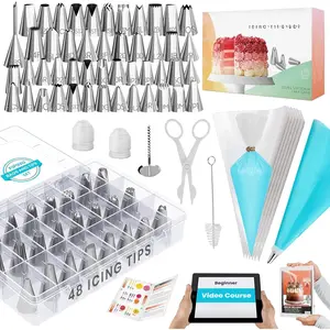 74 count Icing Piping Bags and Tips Set, Cake Decorating Kit with 48-Numbered Piping Tips, Anti Burst Pastry Bags for Cookie Cupcake Cake Decoration, Cake Decorating Tips Set with Booklet & E-book
