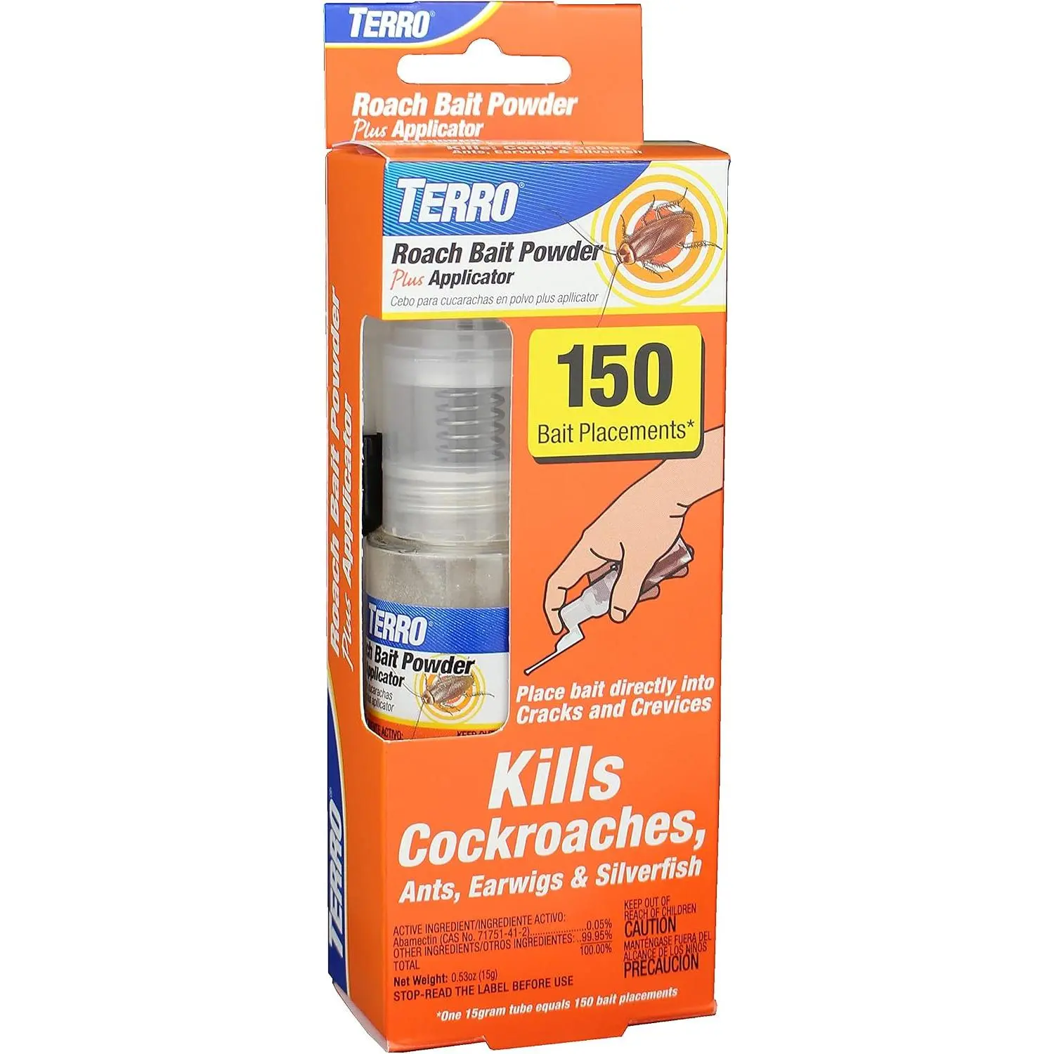 Roach Bait Powder with Precision Applicator 0.53 oz - Kills Cockroaches, Ants, Earwigs, Silverfish - Indoor and Outdoor Pest Control Solution - 150 Targeted Placements