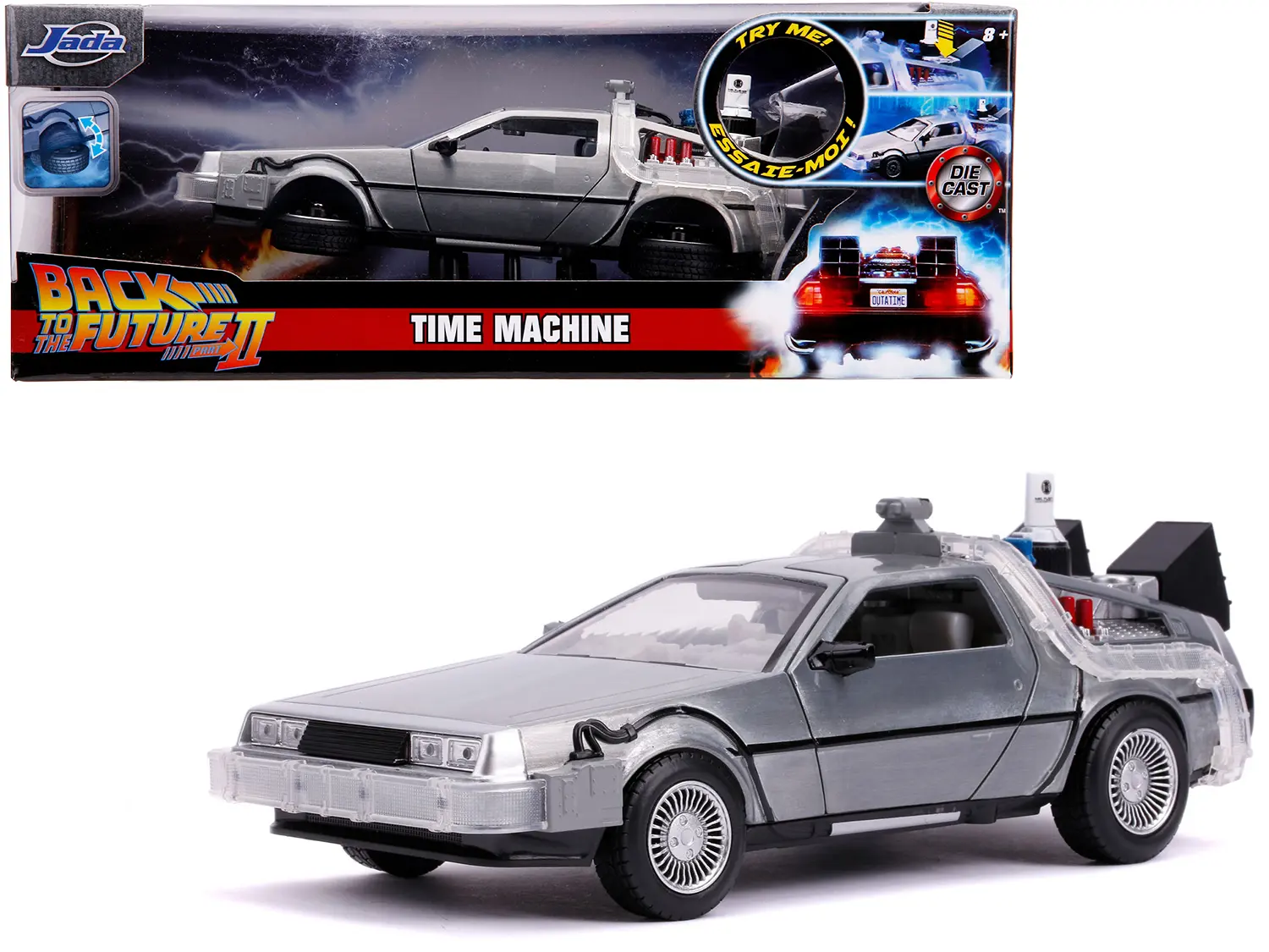DeLorean Brushed Metal Time Machine w/Lights (Flying Version) "Back to the Future 2" 1/24 Diecast Model Car by Jada