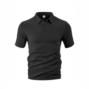 Men's Classic Fit Jacquard Knit Polo Shirt - Smooth, Textured, Breathable, Moisture-Wicking, Quick-Dry Polyester, Short-Sleeve, Lightweight Menswear Top for Summer Casual, Outdoor, Office Use