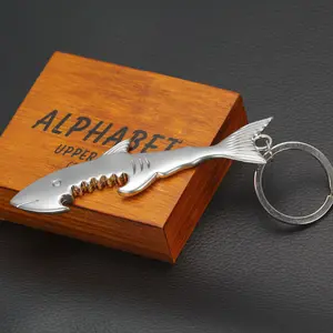 Shark Bottle Opener Keychain Alloy Multifunction Fish Corkscrew Key Chains Jewelry New Arrived Keyring Accessories