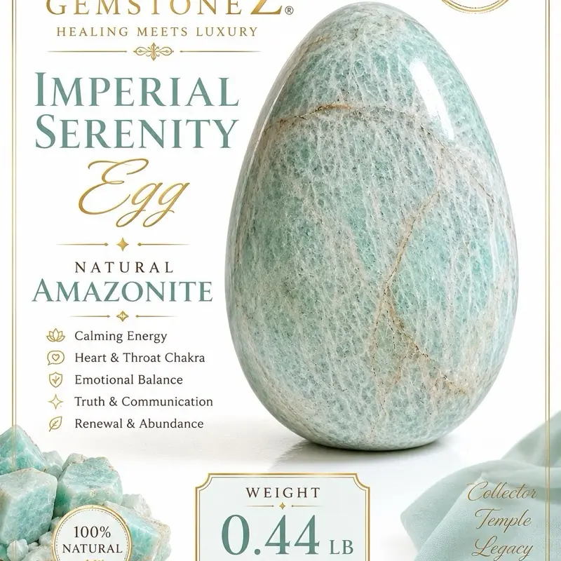Lela's GemStoneZ Imperial Serenity 8in Natural Amazonite Crystal Egg - Polished Seafoam Green Sphere-Shape Statement Item, Wooden Stand Included, Boosts Self-Esteem, for Luxury Collections, Home Room Decor high end unique