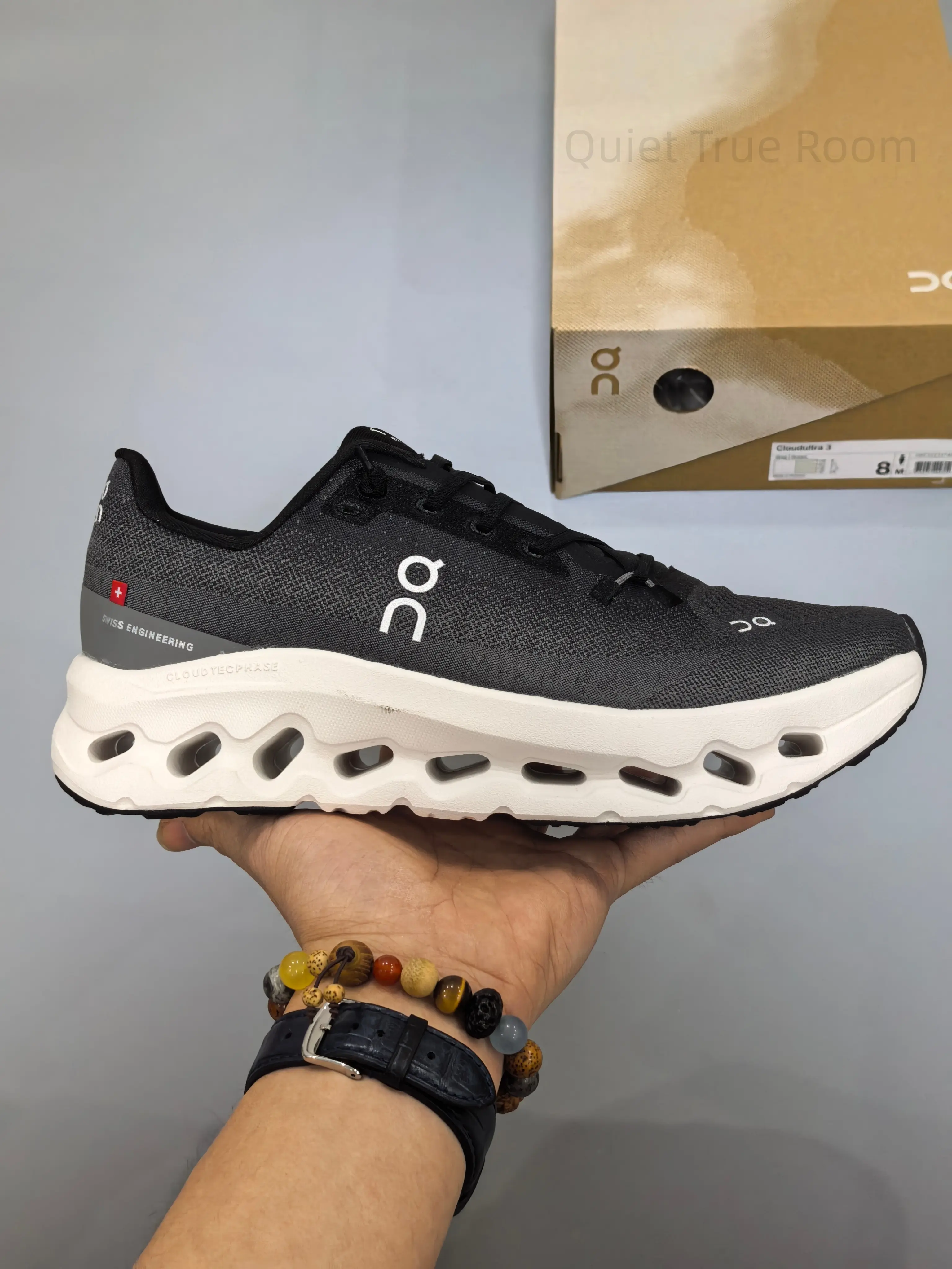 Speckled Black Thin Knit Running Sneakers Hollow Full Shock Absorbing Outsole High Rebound Long Distance Workout Footwear