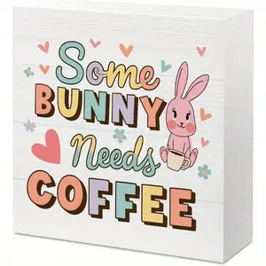 Easter Decor Indoor Easter Party Decorations Farmhouse Easter Peeps Bunny Rabbit Egg Sign for Home Bathroom Room Badroom Table Mantle Office Dessk Decor Rustic Farmhouse Design 5x5 inch Novelty Decor