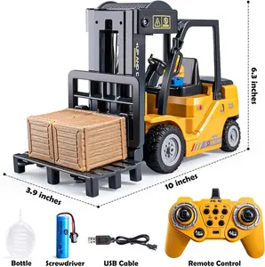 2026 1/24 Alloy Mini Forklift Toy 11 Channel 2 Mode 2.4Ghz Remote Control USB-C Rechargeable with Lights and Sounds 2 in 1 Transformable Lift Fork & Hook RC Construction Vehicles for Adults Kids Boys & Girls Birthday Christmas Gift