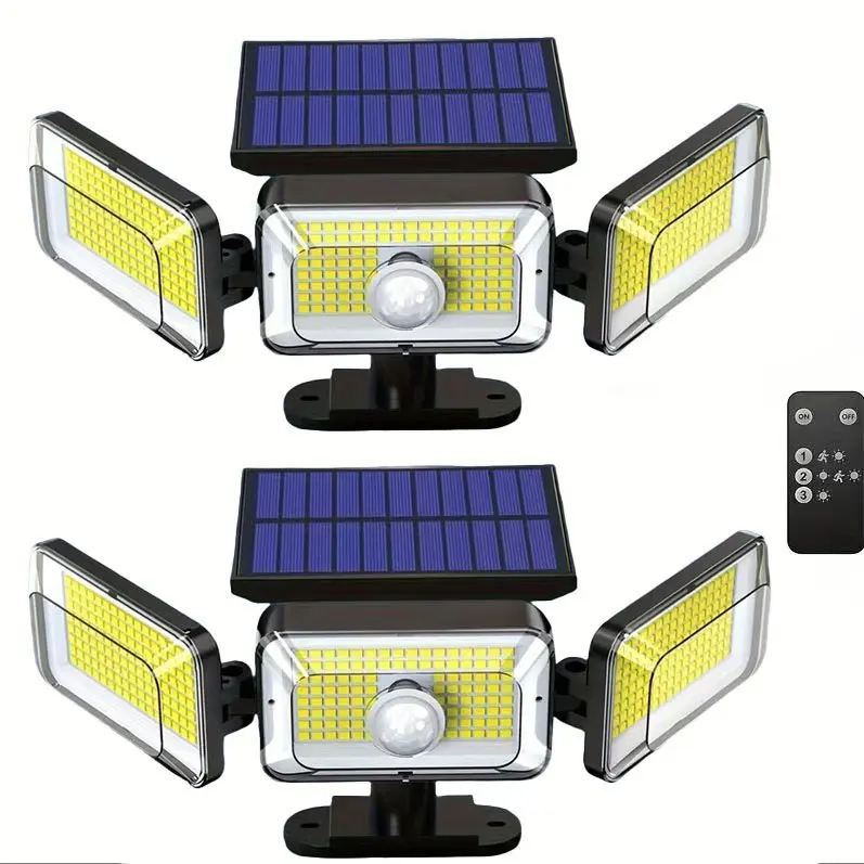 2pc Triple-head Solar LED Motion Sensor Light, IP44 Weatherproof, Dusk To Dawn Auto Lighting, Great For Outdoor Yard, Driveway, Porch Illumination