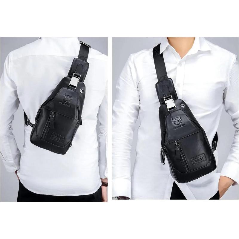 FR Fashion Co. Men's PU Leather Casual Crossbody Sling Bag with Zippered Pockets & Adjustable Strap for Everyday Use - Sleek Minimalist Design for Commuters & Urban Professionals