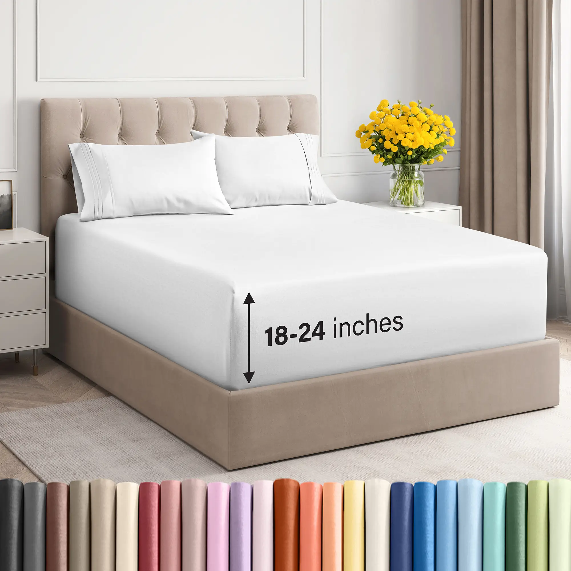 CGK Ultra-Deep Pocket 4-Piece Sheet Set – Soft Microfiber, Fits Extra-Thick Mattresses, Wrinkle-Free, No Sliding Off