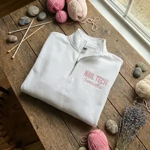 Embroidered Nail Tech Quarter Zip Sweatshirt, Personalized Nail Artist Shirt, J109