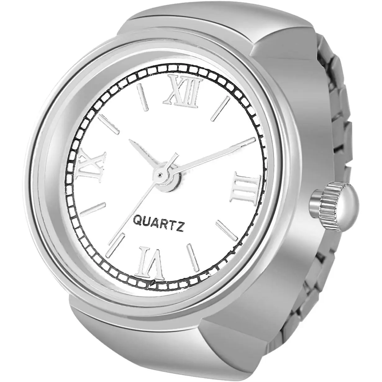 Men Women Finger Watch Stretchy Band Elastic Round Simple Dial Quartz Ring Watches