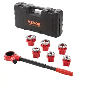 VEVOR Ratchet Pipe Threader Kit 1/4" NPT - 1-1/4" NPT Manual Tool Set with 6PCS NPT Dies, Durable 9SICR Die Heads, Ergonomic Handle, Portable Storage Case for Aluminum Iron Copper Pipes