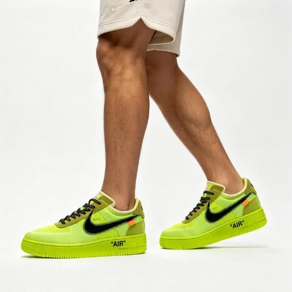 Lime Green Patchwork AF1 Fuzzy Logo Low Sneakers, breathable mesh upper + shock-absorbing rubber outsole for all-day comfortable daily wearing experience