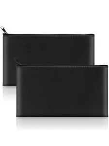 2-Pack Money Bags with Zipper, 11x6.1 Inch PU Leather Cash Pouch, Secure Bank Bag for Coins, Bills, Checks, Invoices, Cosmetics & More, Durable Pouch