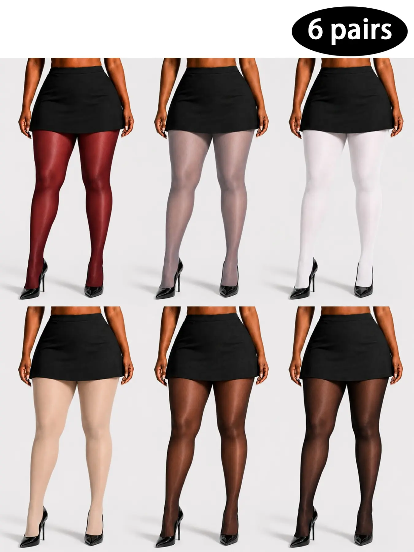 6 Pairs Women Summer Sheer Pantyhose Set, Assorted Colors, Lightweight High Waist Tights, Soft Stretch Stockings for Daily Wear & Skirts Clothing