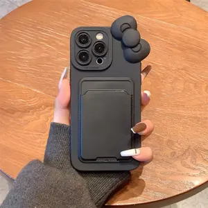 Anti-Drop Couple Card Holder Bowknot Stand Phone Case for iPhone 11/12/13/14/15 Series, Stylish Protective Cover with Butterfly Design, Casing