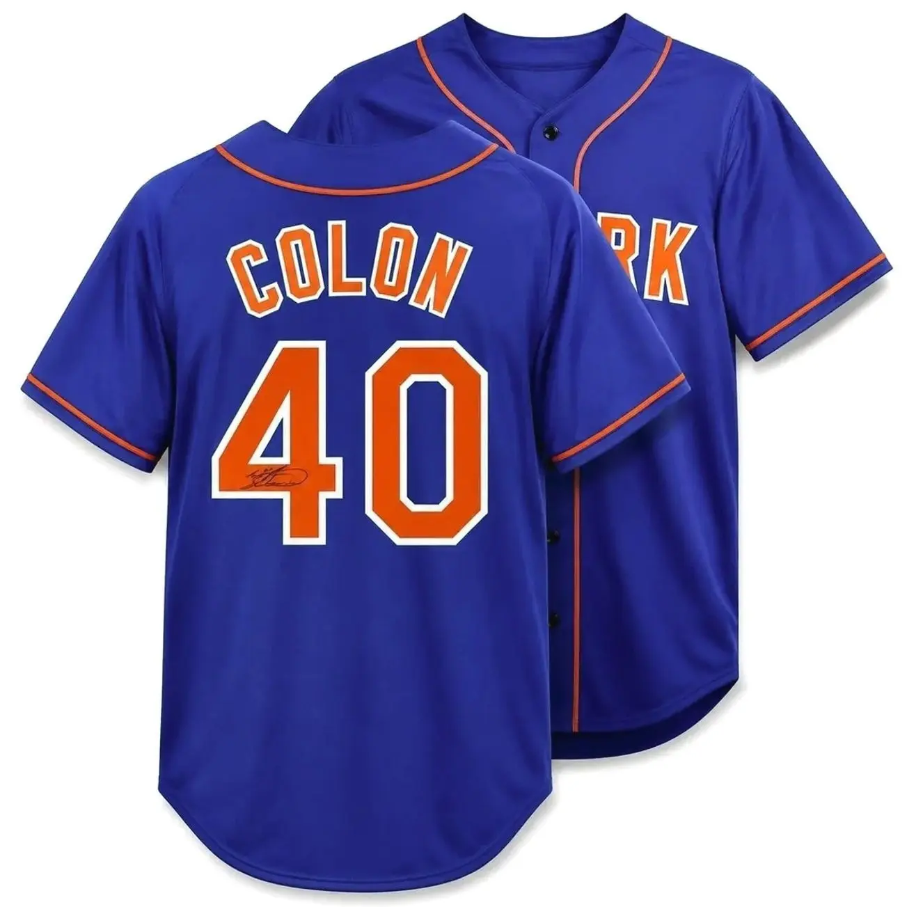 All-over Print Baseball Jersey Without Piping, Royal Blue Orange Baseball Uniform, Colon #40 Facsimile Autographed Sports Fan Jersey U