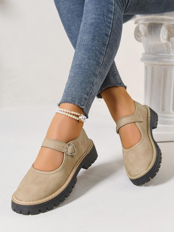 Women's Shiny Heart Buckle Loafers with Thick Sole, Stylish Casual Round Toe Shoes for All Seasons, British Style Elegant Flats, Mary Janes