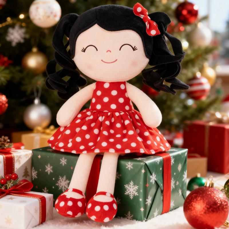 Gloveleya Valentine's Day gifts Doll for gift Soft Baby Girl Dolls with Curly Hair in Retro Polka Dot Dress, Cute Stuffed Cuddle Doll Toy, Perfect Birthday & Christmas Gift for Girls Ages 0-6, Adorable Nursery & Preschool Playtime Companion, 12 Inch