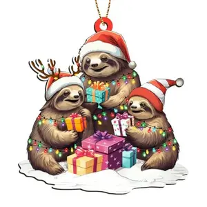 2 Side Printed Sloth Family Wooden Christmas Ornaments 2024, Keepsake for Women, Men and Friends, Cute Sloth Christmas Tree Ornaments, Christmas Tree Hanging Decorations