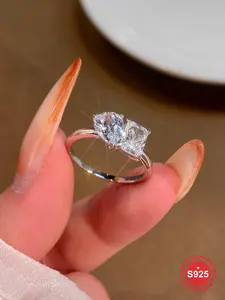 S925 Sterling Silver Water Drop Shaped Zirconia Ring, Luxury Engagement Ring for Women, Fine Jewelry for Anniversary Gift, Teardrop Bridal Rings