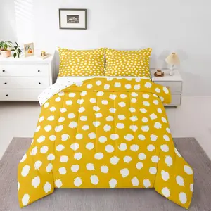 Bohemian Dots Comforter Set,Polka Bedding Set for Kids Men Women,Farmhouse Exotic Yellow White Comforter