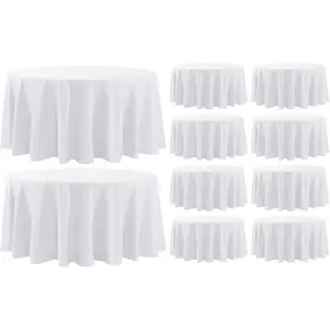 Round Tablecloth 120 Inch 10 Pack White Tablecloths Washable Decorative Linen Polyester Table Clothes Cover for Dining Table Banquets Buffet Parties and Wedding