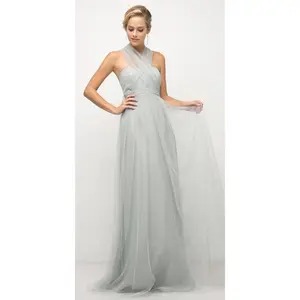 Ladivine ET322 Long Tulle Infinity Formal Dress - Halter Top, Strapless Option, Eucalyptus Fabric, Zipper Closure