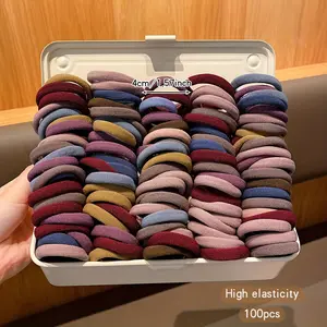 100pcs Vintage Bohemian Jersey Hair Ties - High Elasticity Seamless Hair Bands, Durable Stretchy Ponytail Holders for Girls, Mixed Colors Solid Hair Ring Set Hello Kitty Hair Brush and Clip Set