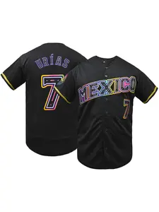 Men's "MEXICO" Embroidered Baseball Lightweight Stylish Jersey, V-Neck Loose Fit Breathable Sportswear, Short Sleeve Casual Top for Outdoor Sports & Casual Wear, Baseball Shirt, All Seasons