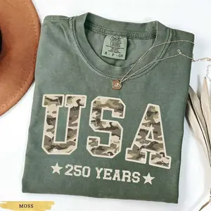 Comfort Colors Camo Usa 250 Shirt, Independence Day Shirt, Celebrate 250th Anniversary Shirt Usa Flag Tee 4th of July Shirt Patriotic Gift - AL