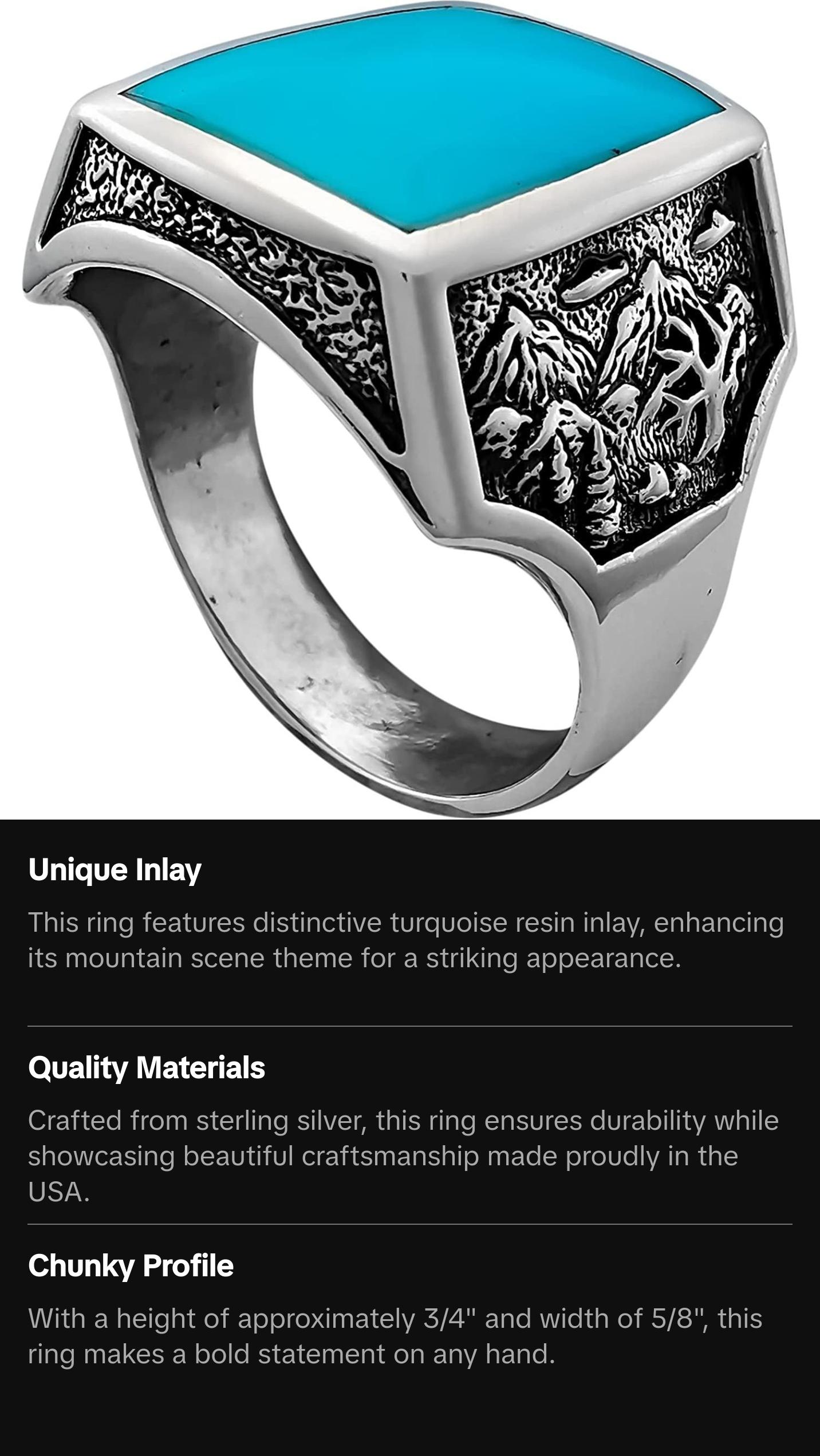 Size 11.5 - Mountain Scene Square Faced Inlay Ring